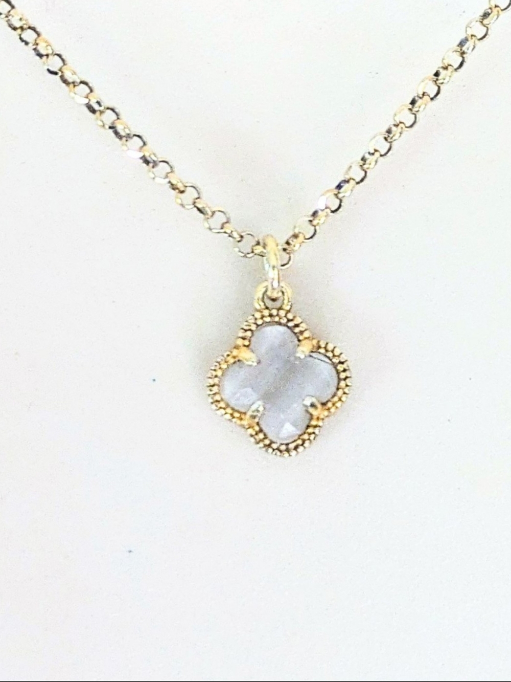 MIA FIORI ITALY DYADEMA Gold Over Sterling White Quartz 4 Leaf Clover Necklace